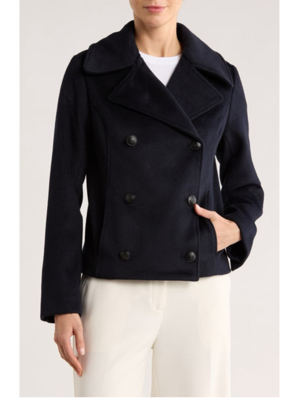 NWT Rebecca Minkoff Minimalist Black Wool Blend Cropped Pea Coat Size Small